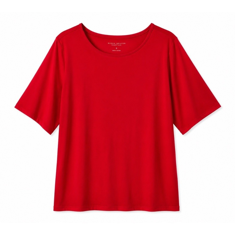 Susan Graver Modern Essentials Womens Plus 2X Red Boxy Tee Top Short Sleeve
